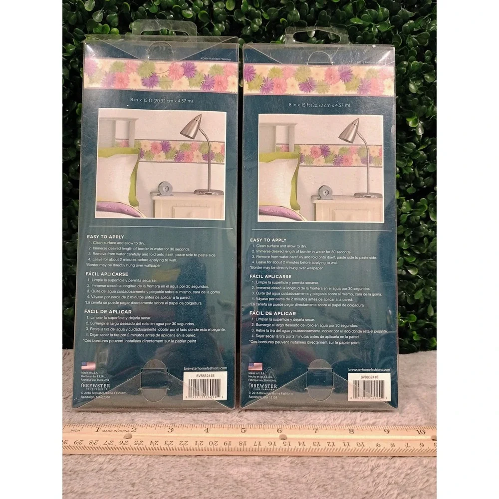 Brewster Home Floral Gerbera‎ Daisy Wall Border Pink Yellow Green BVB83241B 2 pk